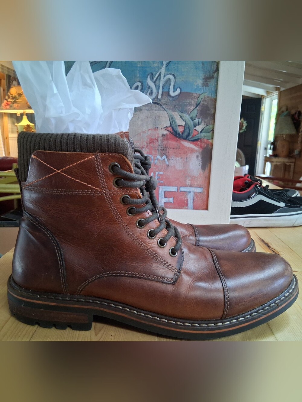 Crevo Chestnut Brown Leather...Lace-Up Ankle Boots with Side Zip.